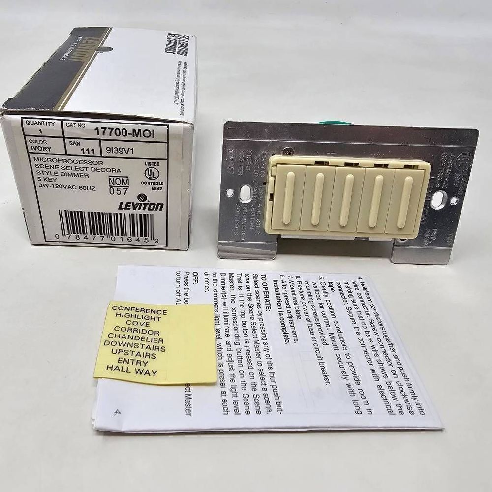 LEVITON IVORY DECORA ON/OFF PRESET 4-SCENE SELECTOR DIMMMER CONTROLLER 17700-MOI
